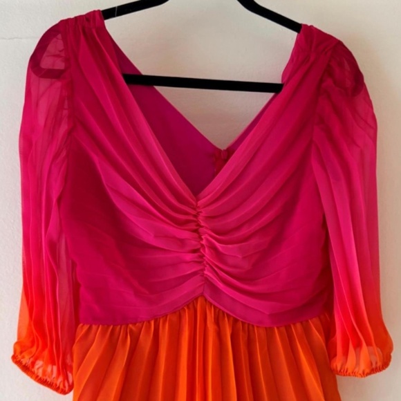 TRINA TURK PInk & Orange Pleated Chiffon Empire Waist Blouse | Size 6 NWOT - Picture 1 of 4